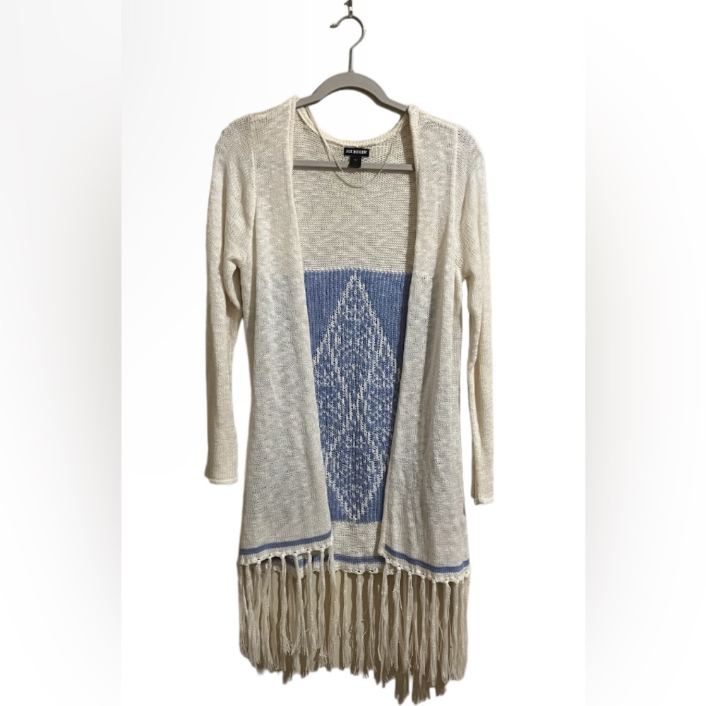 Sweater Style/Cover Up, Off White/Light Blue, Tassles.